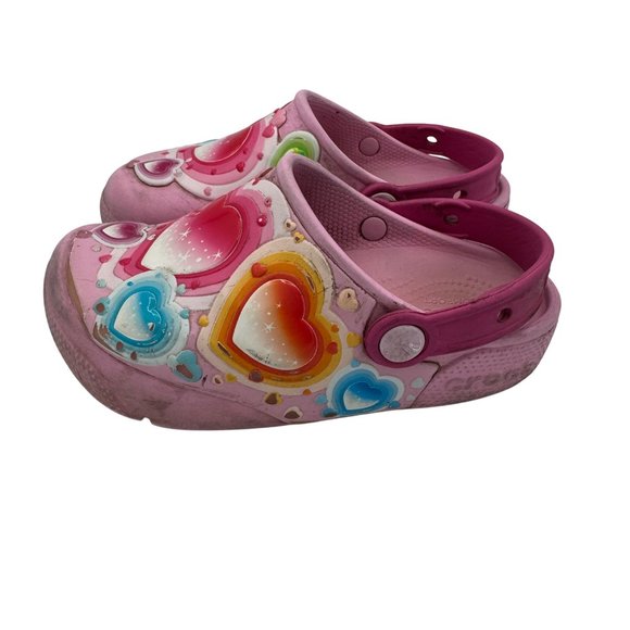Girls Crocs Heart Design Slip-On Clogs With Strap Pink Size 12 Light Up - Picture 7 of 7